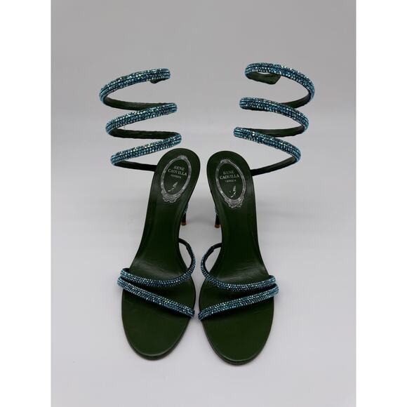 Rene Caovilla Cleo Crystal Embellished 105 Strappy Sandals Green Women's Size 38 - Picture 3 of 16